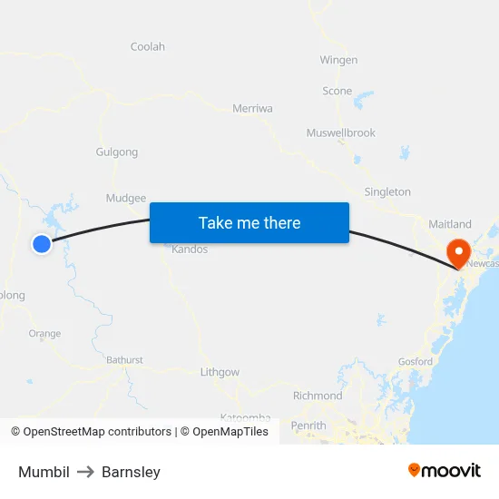 Mumbil to Barnsley map