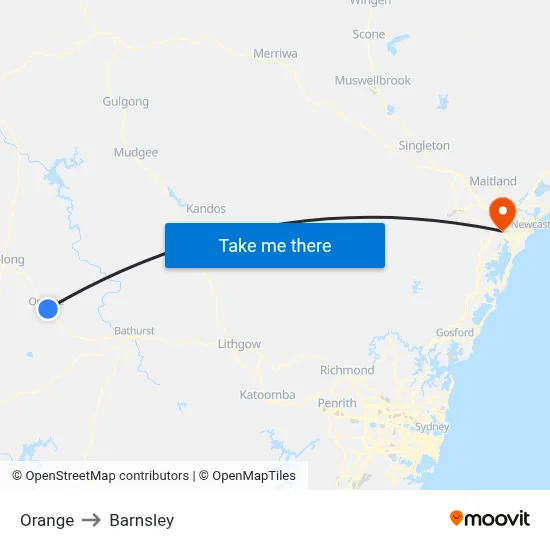 Orange to Barnsley map