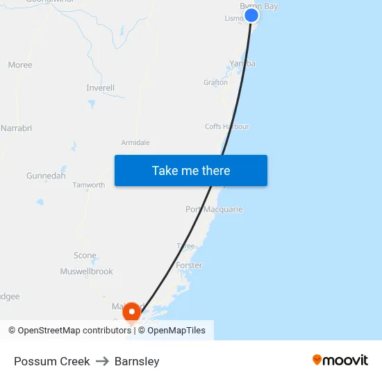 Possum Creek to Barnsley map