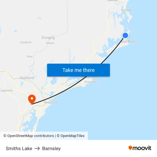 Smiths Lake to Barnsley map