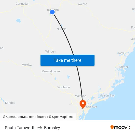 South Tamworth to Barnsley map