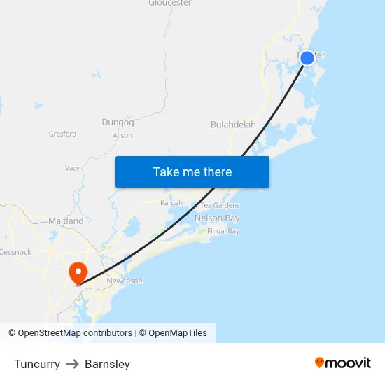 Tuncurry to Barnsley map