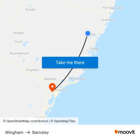 Wingham to Barnsley map
