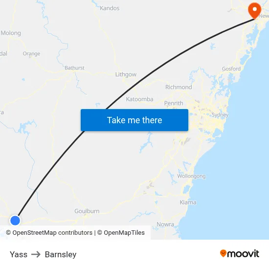 Yass to Barnsley map