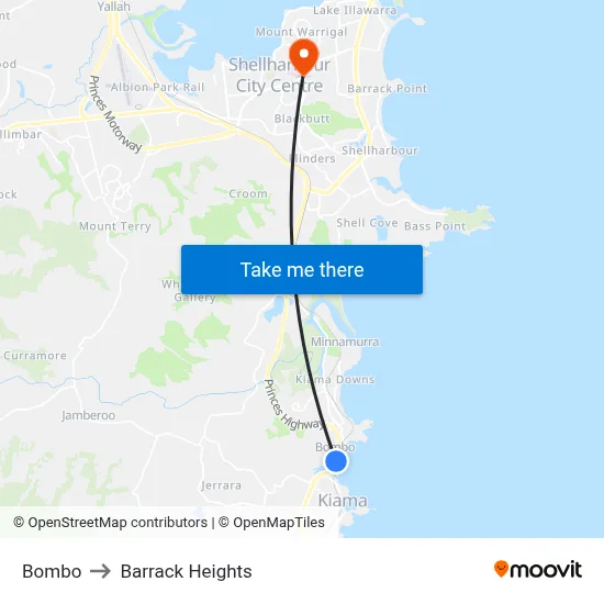 Bombo to Barrack Heights map
