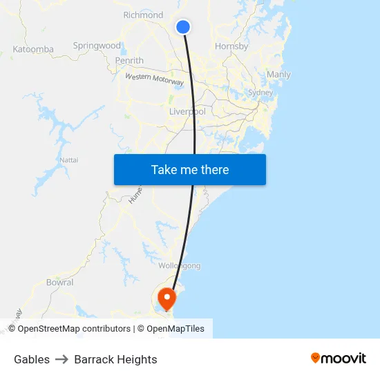 Gables to Barrack Heights map