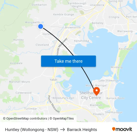 Huntley (Wollongong - NSW) to Barrack Heights map
