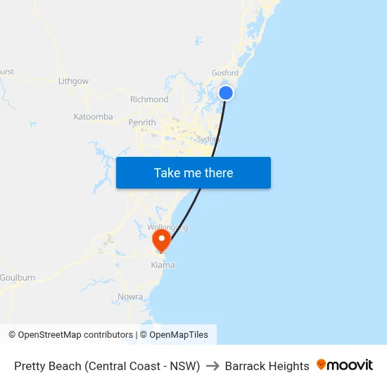 Pretty Beach (Central Coast - NSW) to Barrack Heights map