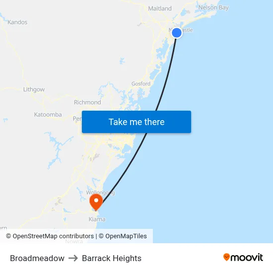 Broadmeadow to Barrack Heights map