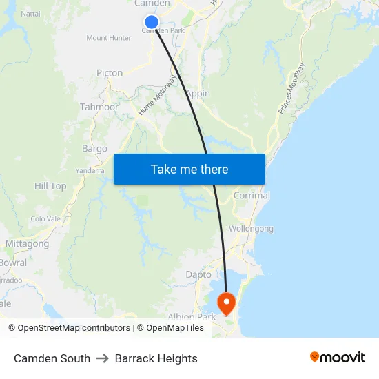 Camden South to Barrack Heights map