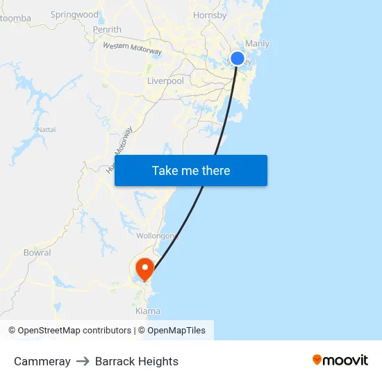 Cammeray to Barrack Heights map