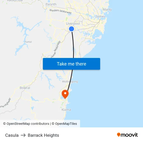 Casula to Barrack Heights map