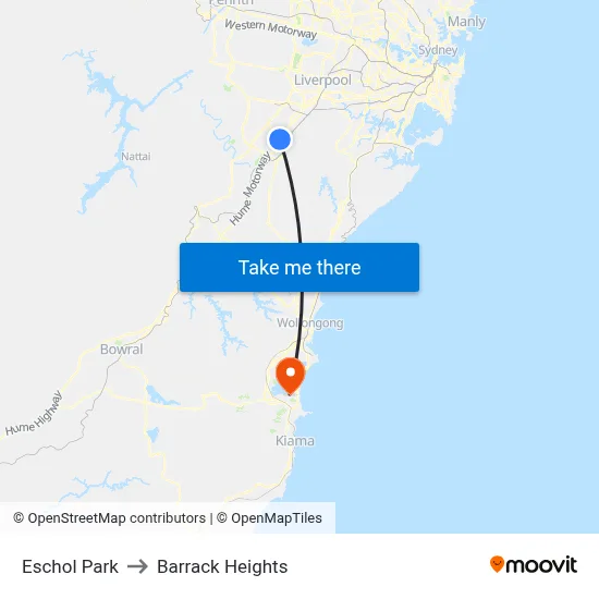 Eschol Park to Barrack Heights map