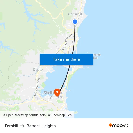 Fernhill to Barrack Heights map