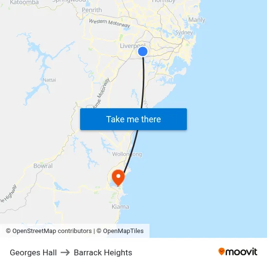 Georges Hall to Barrack Heights map