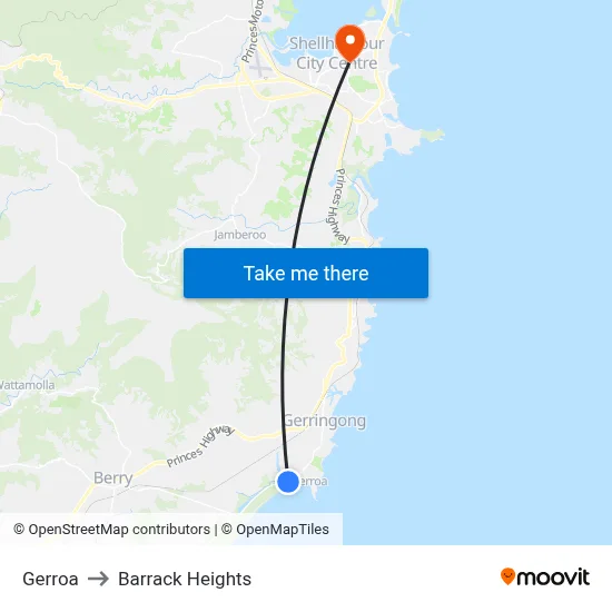 Gerroa to Barrack Heights map