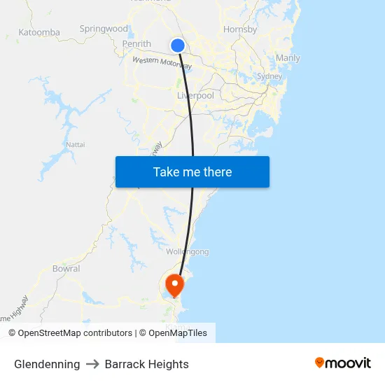 Glendenning to Barrack Heights map