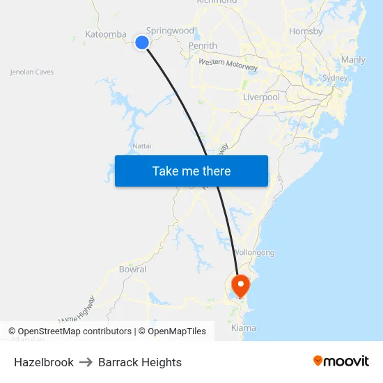 Hazelbrook to Barrack Heights map