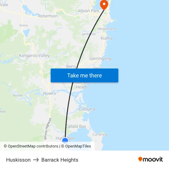Huskisson to Barrack Heights map