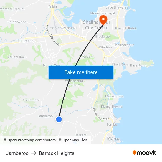 Jamberoo to Barrack Heights map