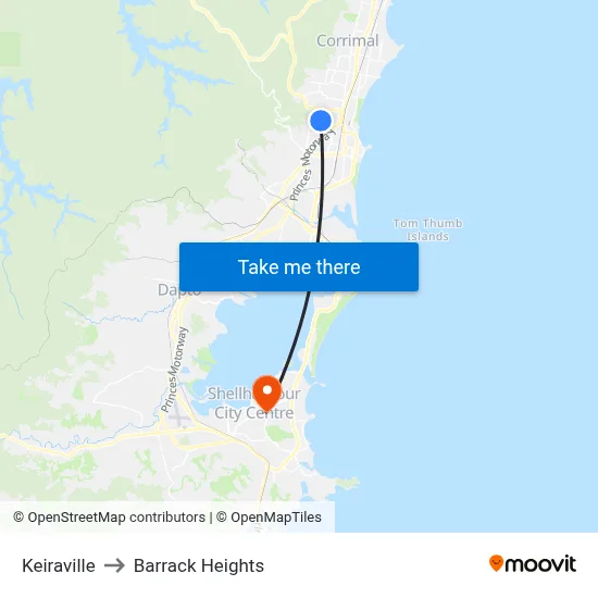 Keiraville to Barrack Heights map