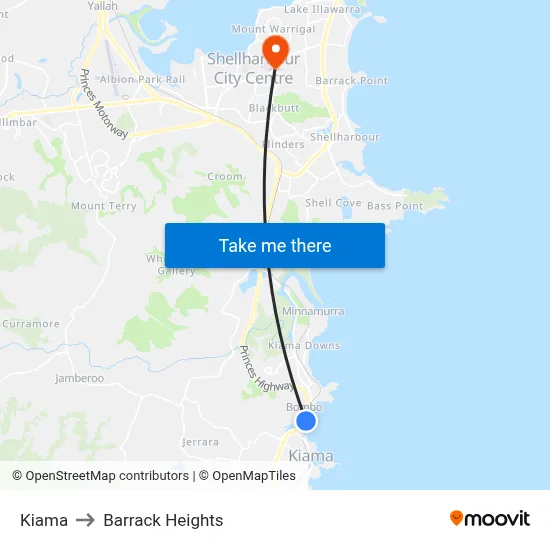 Kiama to Barrack Heights map