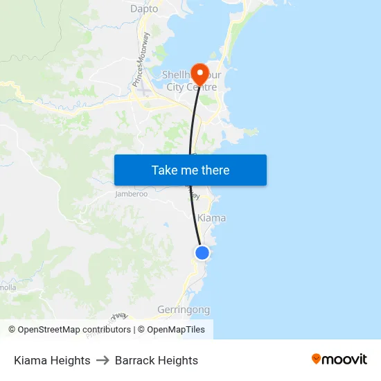Kiama Heights to Barrack Heights map