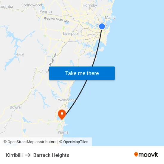 Kirribilli to Barrack Heights map