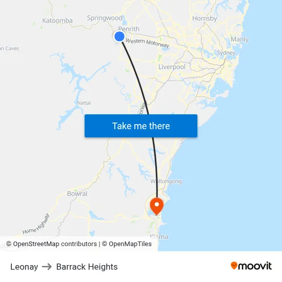 Leonay to Barrack Heights map