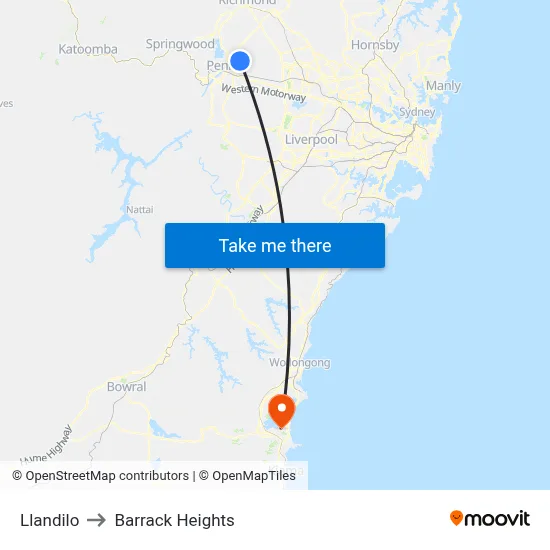 Llandilo to Barrack Heights map