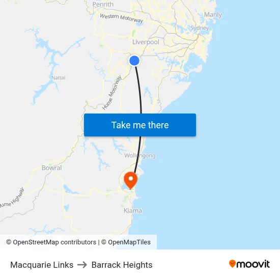 Macquarie Links to Barrack Heights map