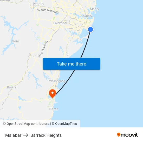 Malabar to Barrack Heights map