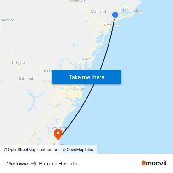 Medowie to Barrack Heights map