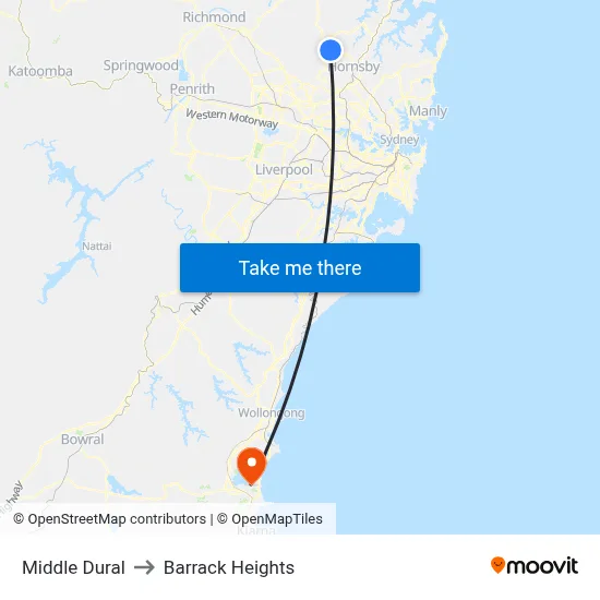 Middle Dural to Barrack Heights map