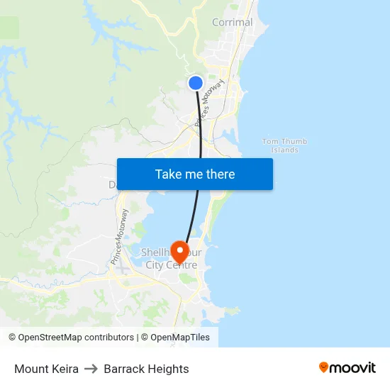 Mount Keira to Barrack Heights map