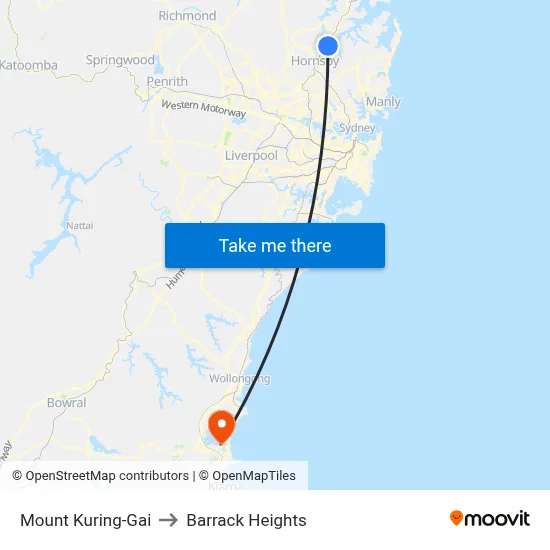 Mount Kuring-Gai to Barrack Heights map