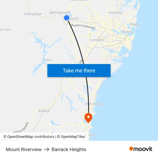 Mount Riverview to Barrack Heights map
