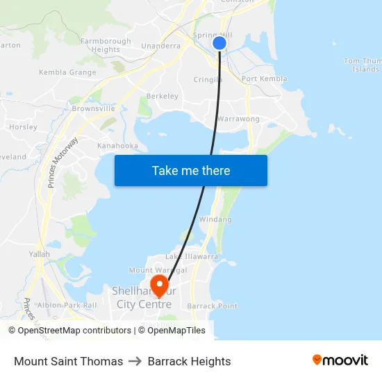 Mount Saint Thomas to Barrack Heights map