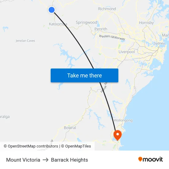 Mount Victoria to Barrack Heights map