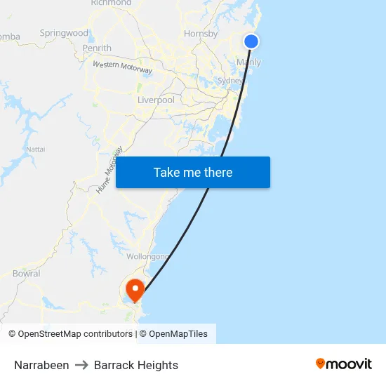 Narrabeen to Barrack Heights map