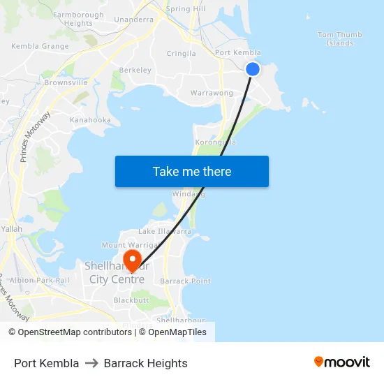 Port Kembla to Barrack Heights map