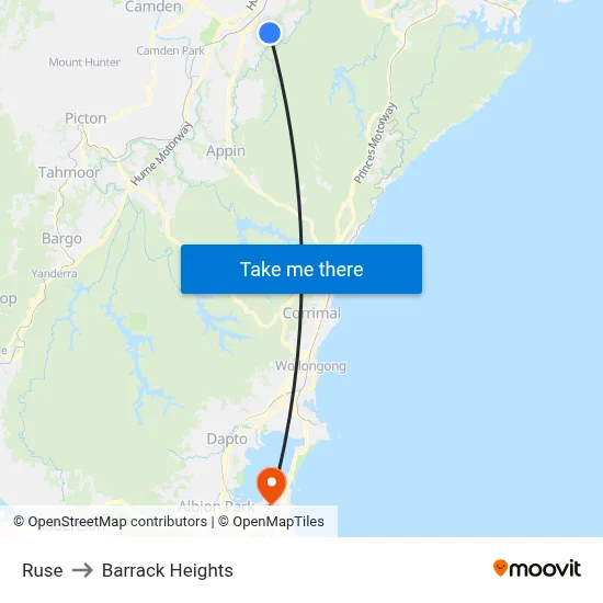Ruse to Barrack Heights map