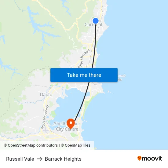 Russell Vale to Barrack Heights map