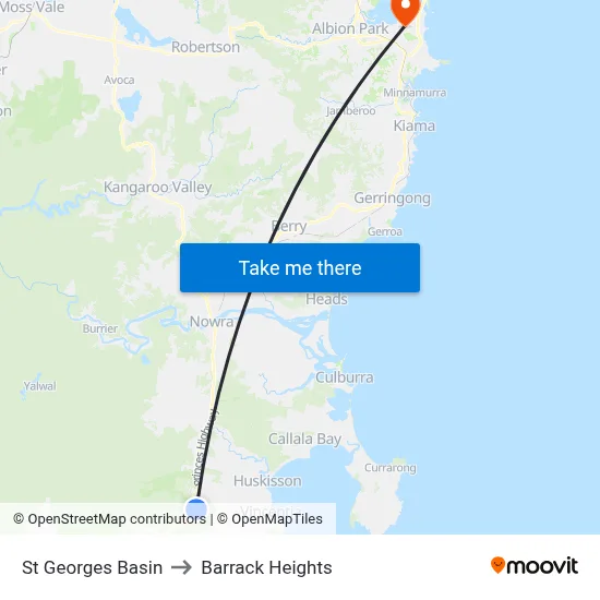 St Georges Basin to Barrack Heights map