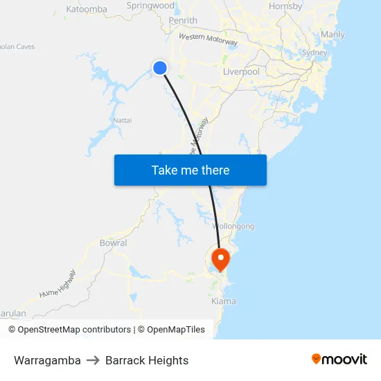 Warragamba to Barrack Heights map