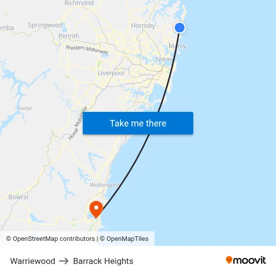 Warriewood to Barrack Heights map
