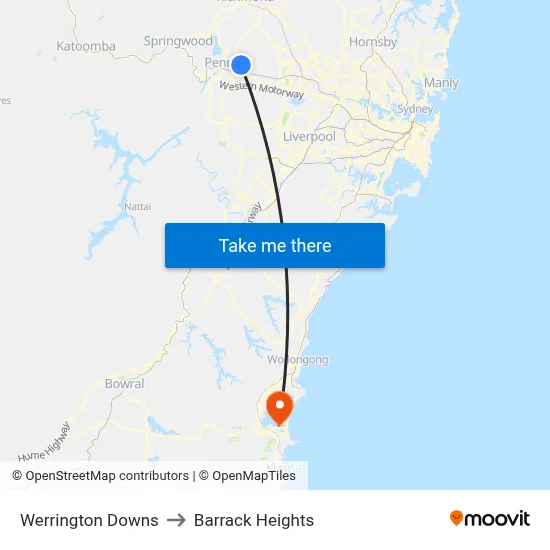 Werrington Downs to Barrack Heights map