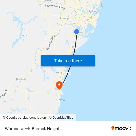 Woronora to Barrack Heights map