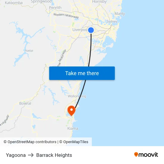 Yagoona to Barrack Heights map