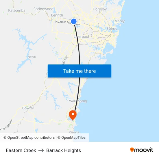 Eastern Creek to Barrack Heights map